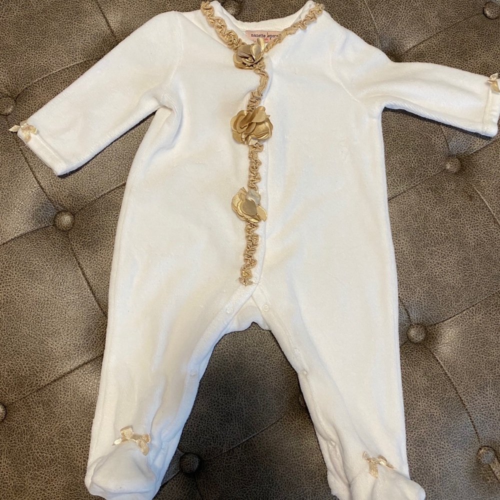 Velour onesie with gold accents